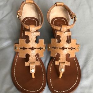 Tory Burch Brown Leather Wedge Sandals